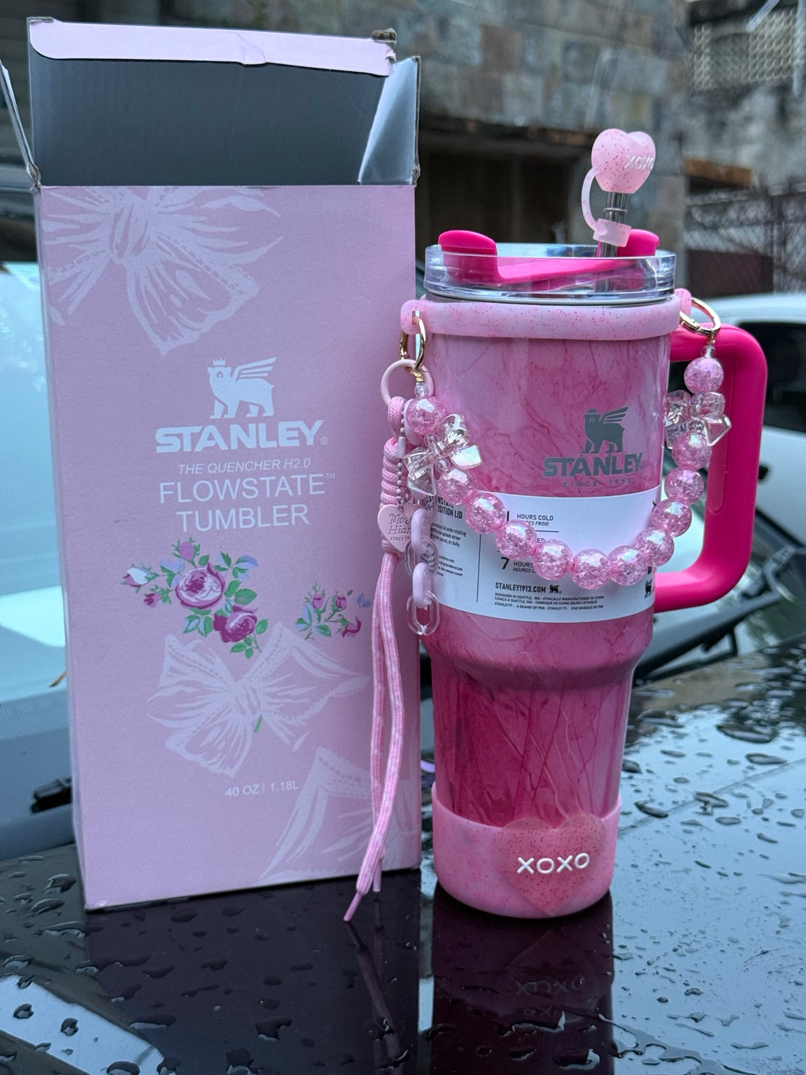 Pink marble edition 1180ml tumbler with accessories