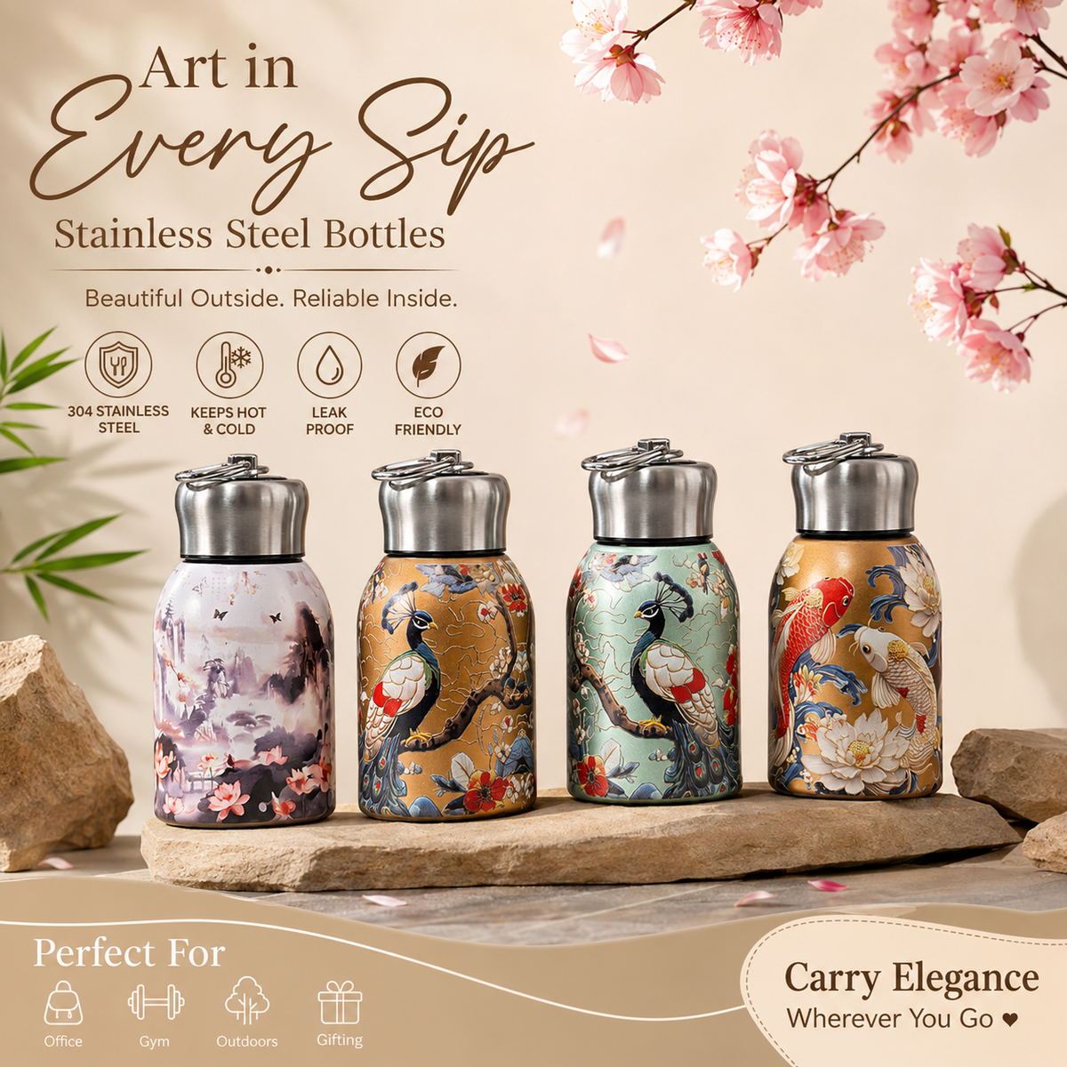 Peacock Art Insulated Bottle