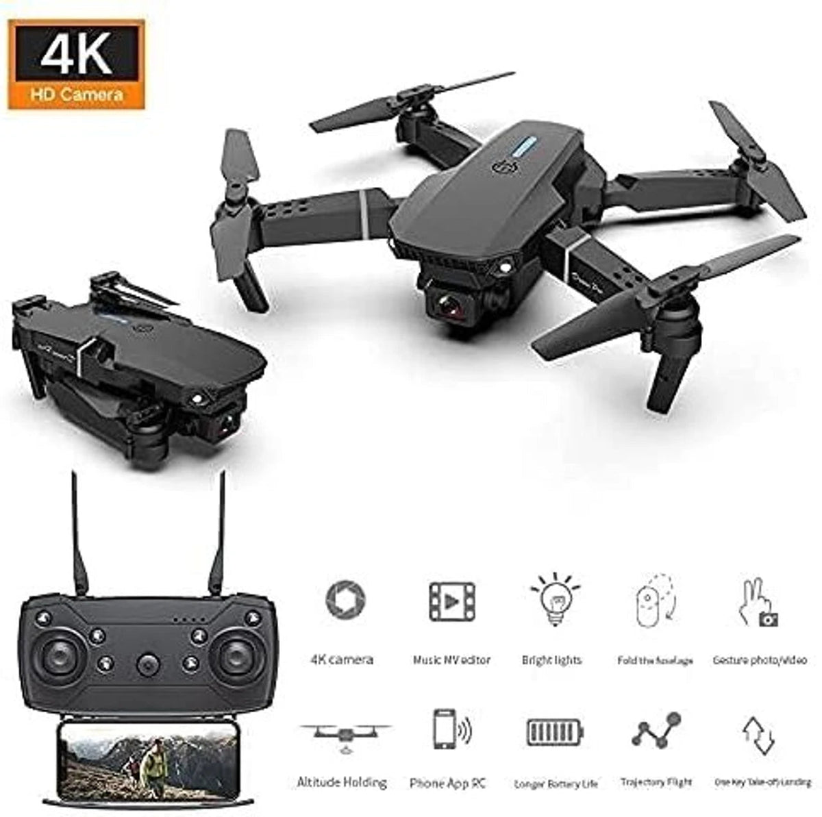 4K drone with remote control and accessories