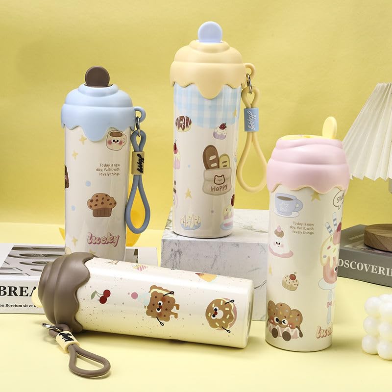 600ML Stainless Steel Water Bottle For Kids | Leakproof Sipper Bottle With Straw | BPA-Free Flip Straw Drinking Water Bottle | Easy to Carry for Girls & Boys