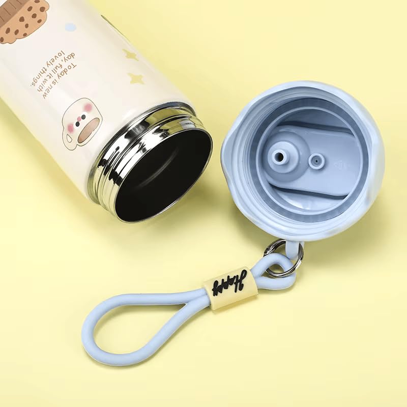 600ML Stainless Steel Water Bottle For Kids | Leakproof Sipper Bottle With Straw | BPA-Free Flip Straw Drinking Water Bottle | Easy to Carry for Girls & Boys