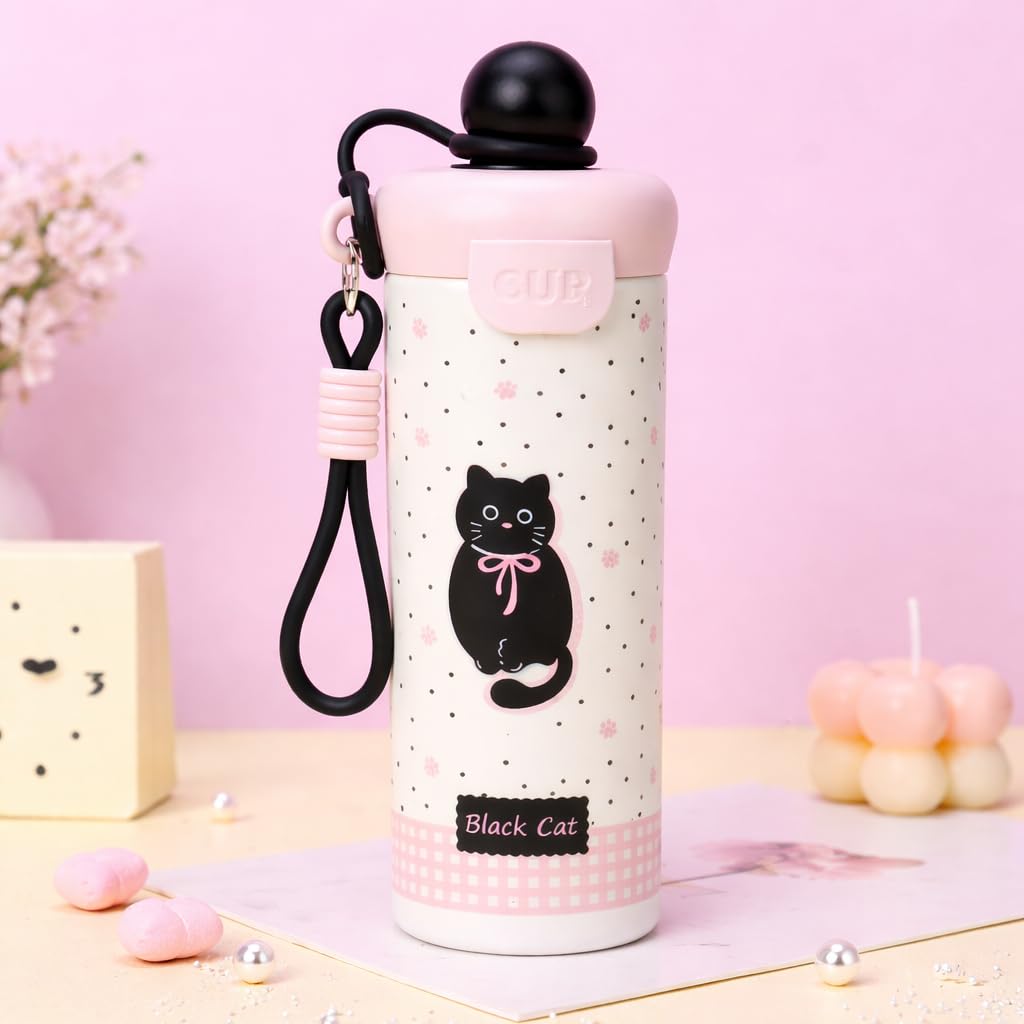 750ml Stainless Steel Water Bottle for School Kids | Sip & Gulp Sipper with Twin Lid, Leakproof & BPA Free, Cute Water Bottle with Carry Rope for Girls, Gym, Office & Travel (Yellow)