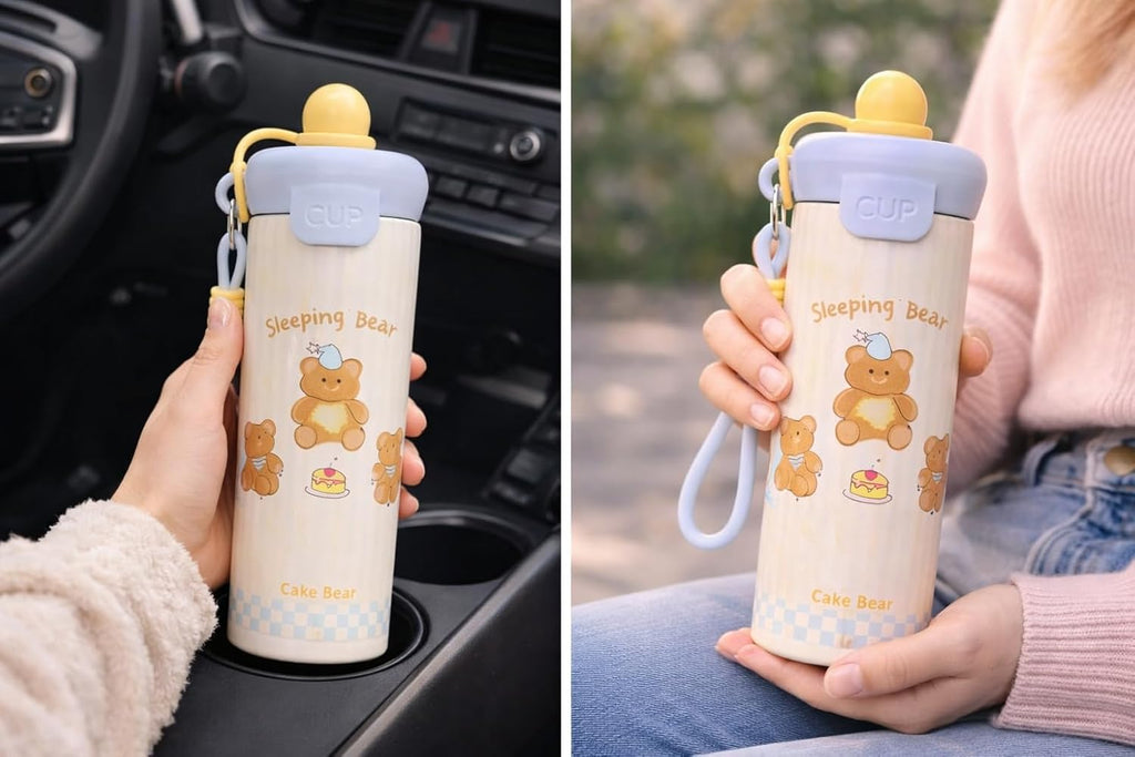 750ml Stainless Steel Water Bottle for School Kids | Sip & Gulp Sipper with Twin Lid, Leakproof & BPA Free, Cute Water Bottle with Carry Rope for Girls, Gym, Office & Travel (Yellow)