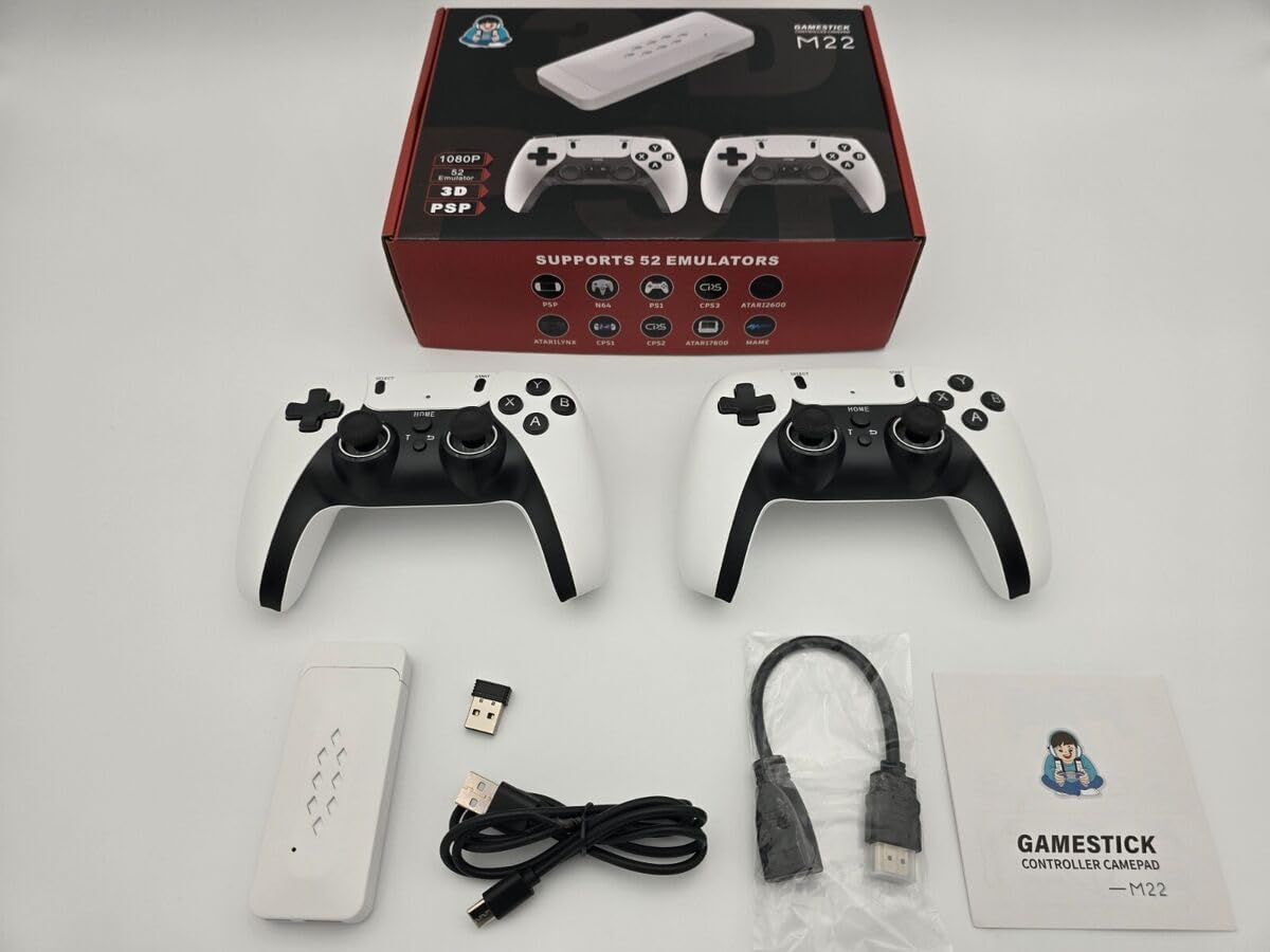 M22 v2.5 Retro Gaming Console – Wireless Controller, 30,000+ Games, 4K HDMI Plug & Play Gaming System with Dual Controllers Game Stick for TV