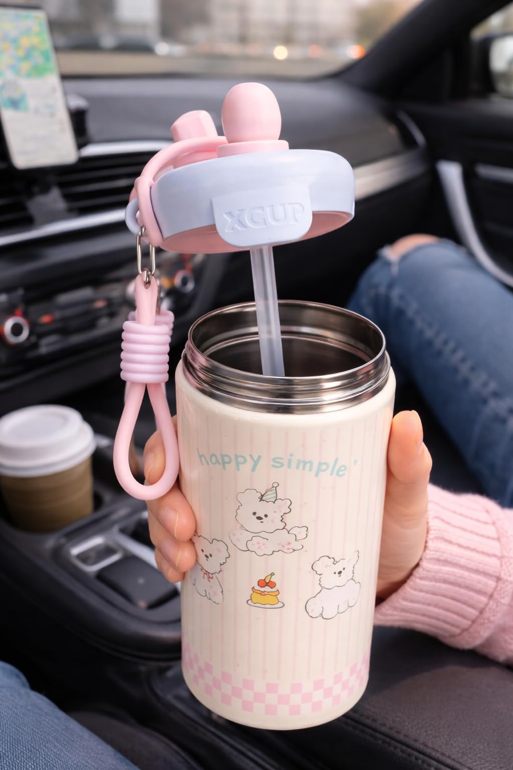 750ml Stainless Steel Water Bottle for School Kids | Sip & Gulp Sipper with Twin Lid, Leakproof & BPA Free, Cute Water Bottle with Carry Rope for Girls, Gym, Office & Travel (Yellow)