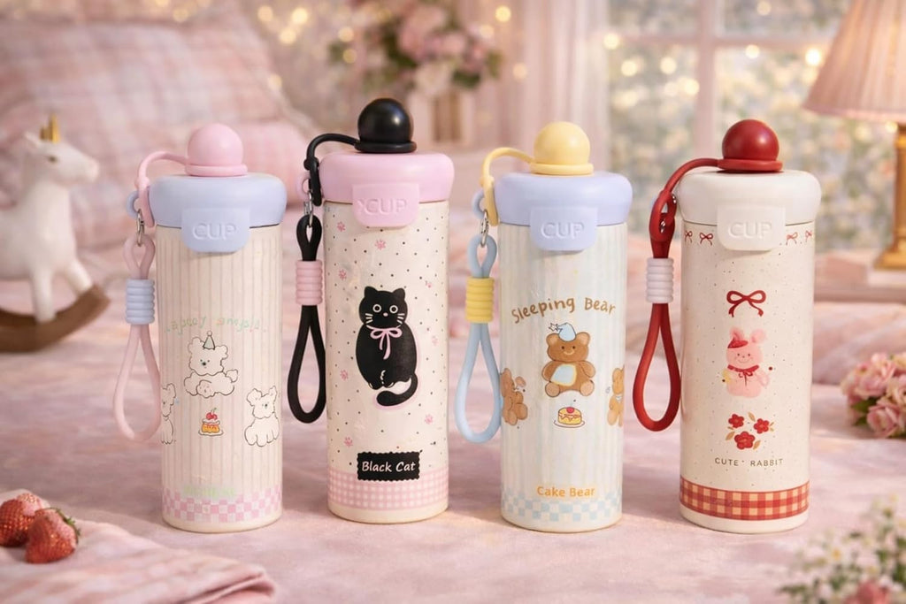 750ml Stainless Steel Water Bottle for School Kids | Sip & Gulp Sipper with Twin Lid, Leakproof & BPA Free, Cute Water Bottle with Carry Rope for Girls, Gym, Office & Travel (Yellow)