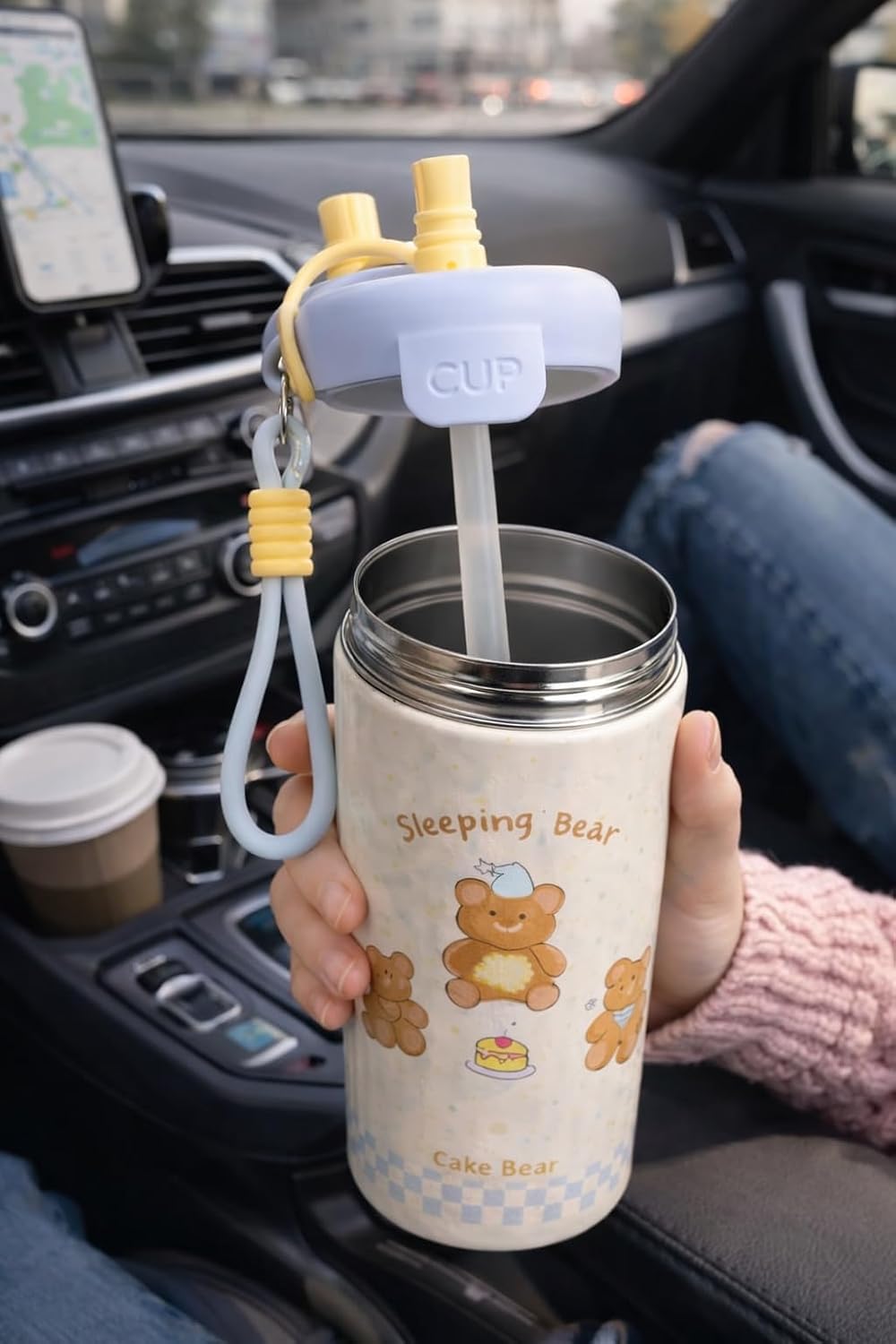 750ml Stainless Steel Water Bottle for School Kids | Sip & Gulp Sipper with Twin Lid, Leakproof & BPA Free, Cute Water Bottle with Carry Rope for Girls, Gym, Office & Travel (Yellow)