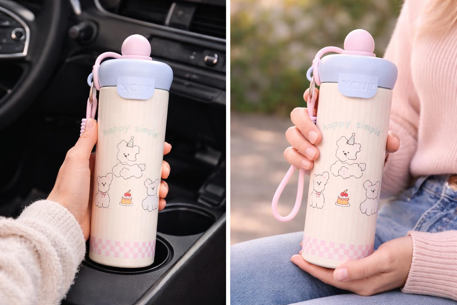 750ml Stainless Steel Water Bottle for School Kids | Sip & Gulp Sipper with Twin Lid, Leakproof & BPA Free, Cute Water Bottle with Carry Rope for Girls, Gym, Office & Travel (Yellow)