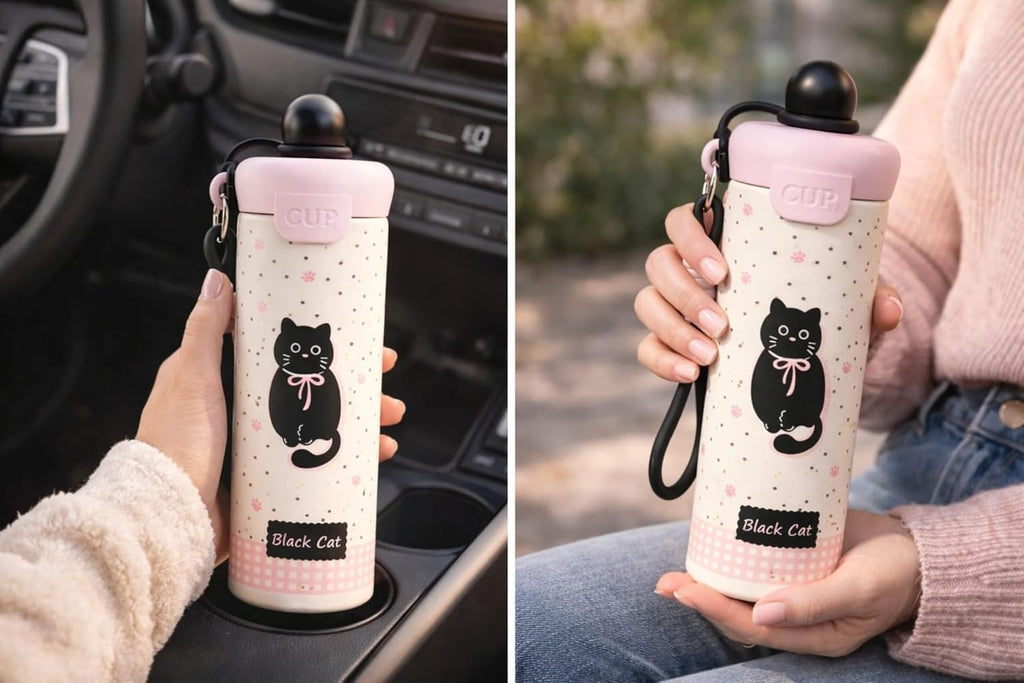 750ml Stainless Steel Water Bottle for School Kids | Sip & Gulp Sipper with Twin Lid, Leakproof & BPA Free, Cute Water Bottle with Carry Rope for Girls, Gym, Office & Travel (Yellow)