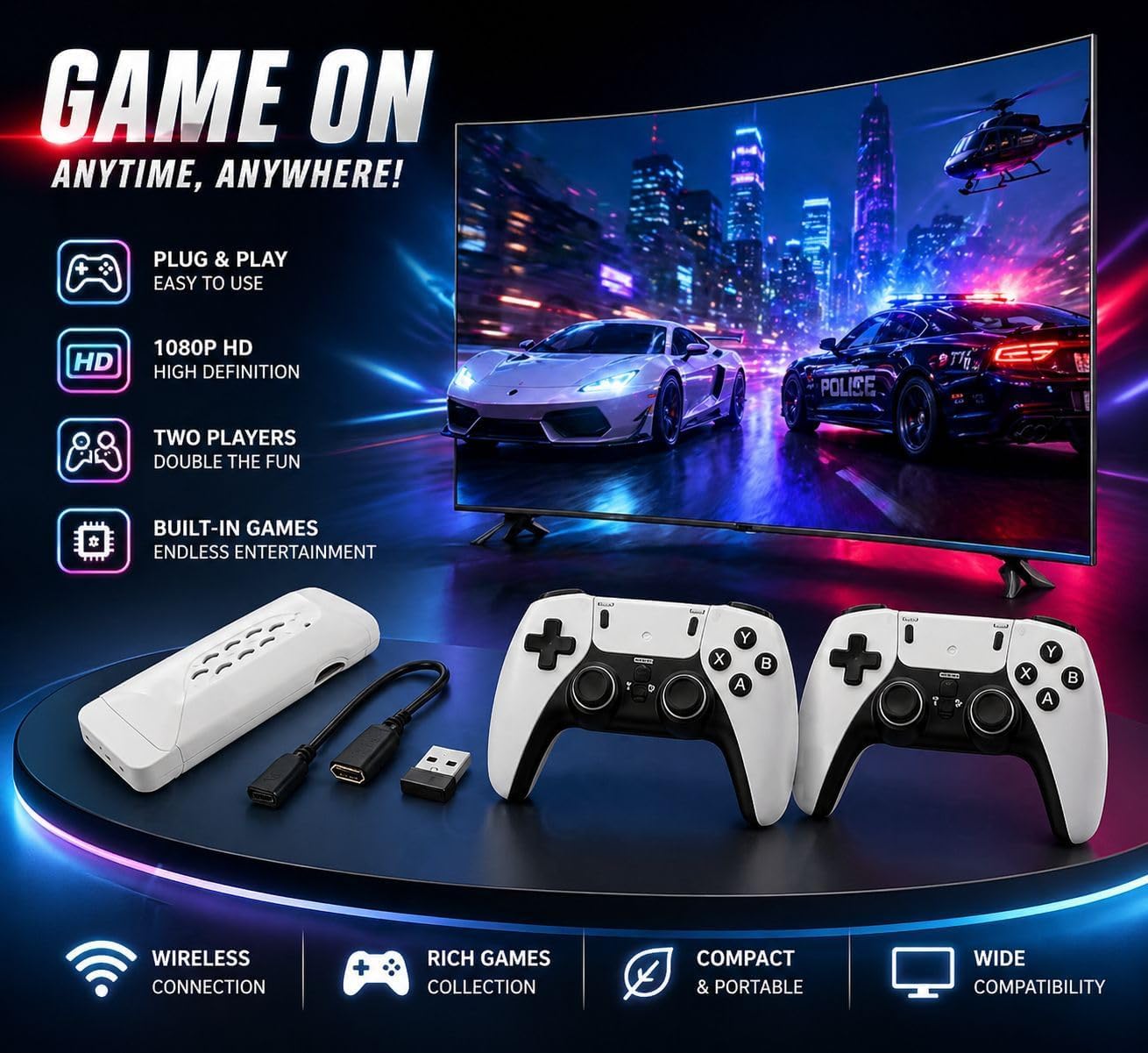 M22 v2.5 Retro Gaming Console – Wireless Controller, 30,000+ Games, 4K HDMI Plug & Play Gaming System with Dual Controllers Game Stick for TV
