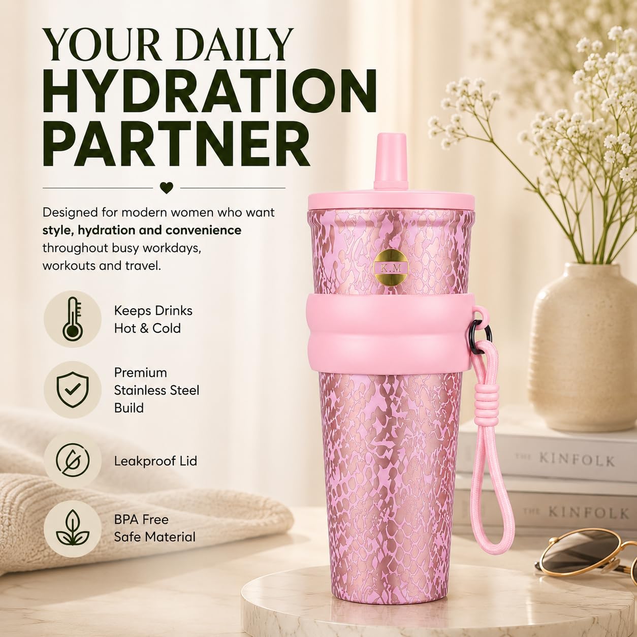 750ml Stainless Steel Water Bottle for School Kids | Sip & Gulp Sipper with Twin Lid, Leakproof & BPA Free, Cute Water Bottle with Carry Rope for Girls, Gym, Office & Travel (Yellow)