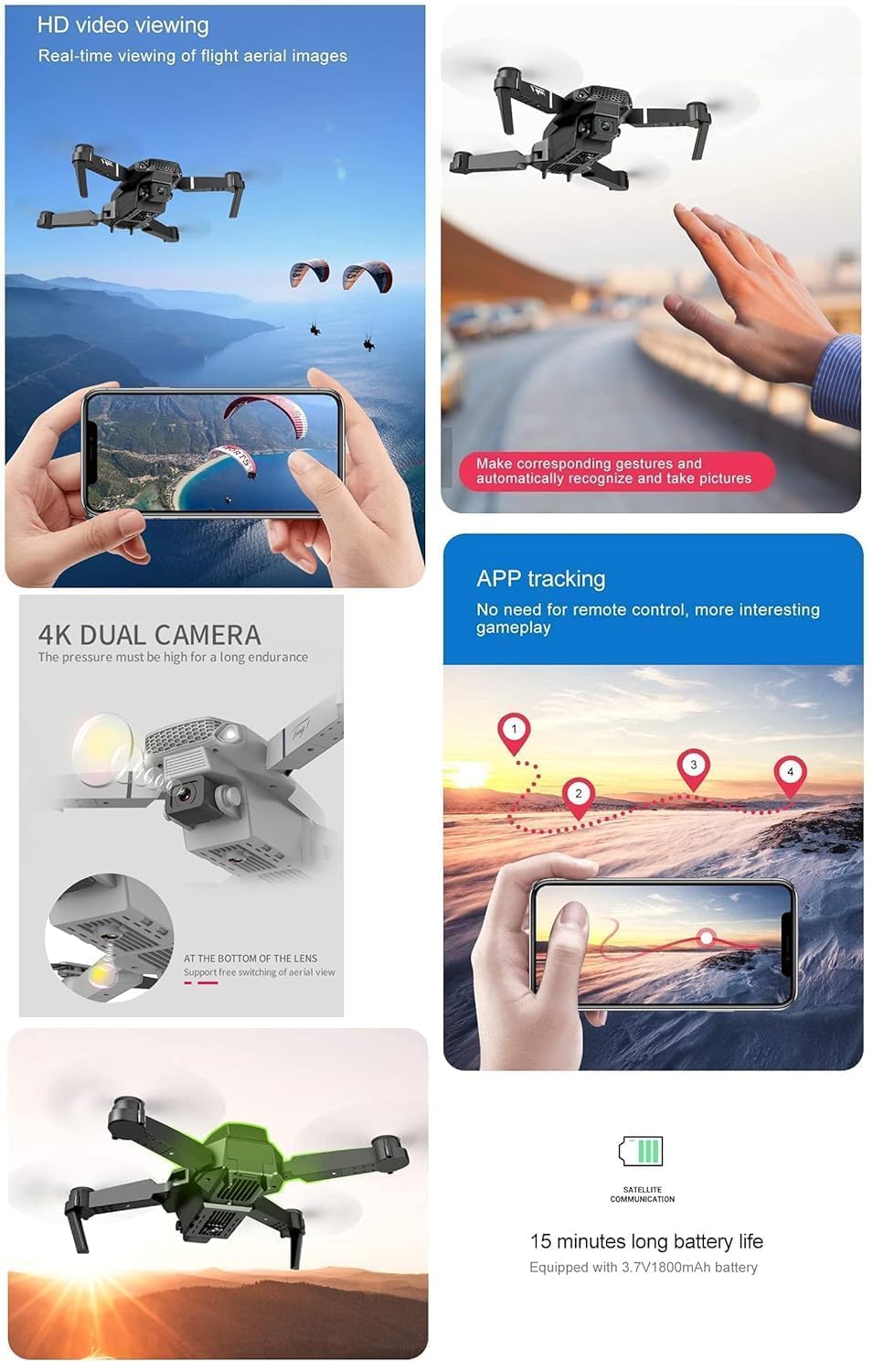 E88 Pro Drone upgraded version 4k dual camera drone Smart Gestures