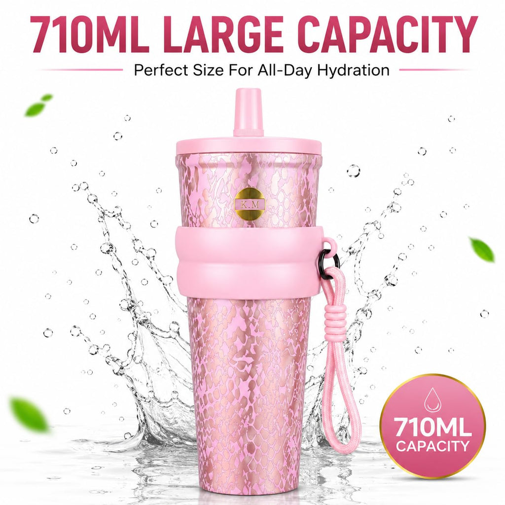 750ml Stainless Steel Water Bottle for School Kids | Sip & Gulp Sipper with Twin Lid, Leakproof & BPA Free, Cute Water Bottle with Carry Rope for Girls, Gym, Office & Travel (Yellow)