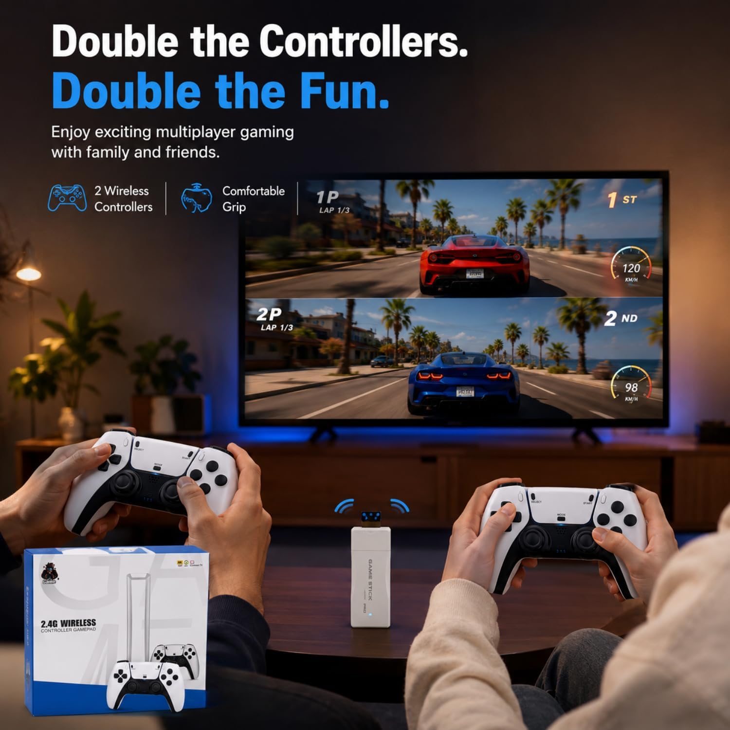 HD Video Game 4K Console Stick with Dual Wireless Controllers