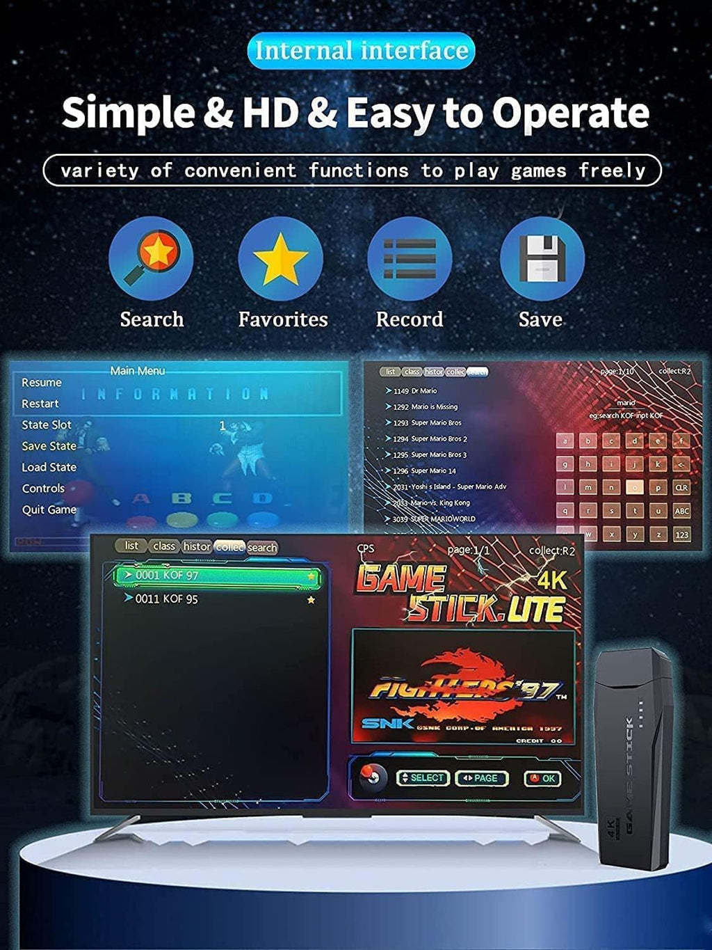 RETROGOODS Game Stick Lite HDMI Retro Game Console, 20000+ Classic Games, 2 Wireless Controllers, Plug & Play TV Video Game System, Supports PS1/GBA/Arcade & More, Gift for Kids & Adults