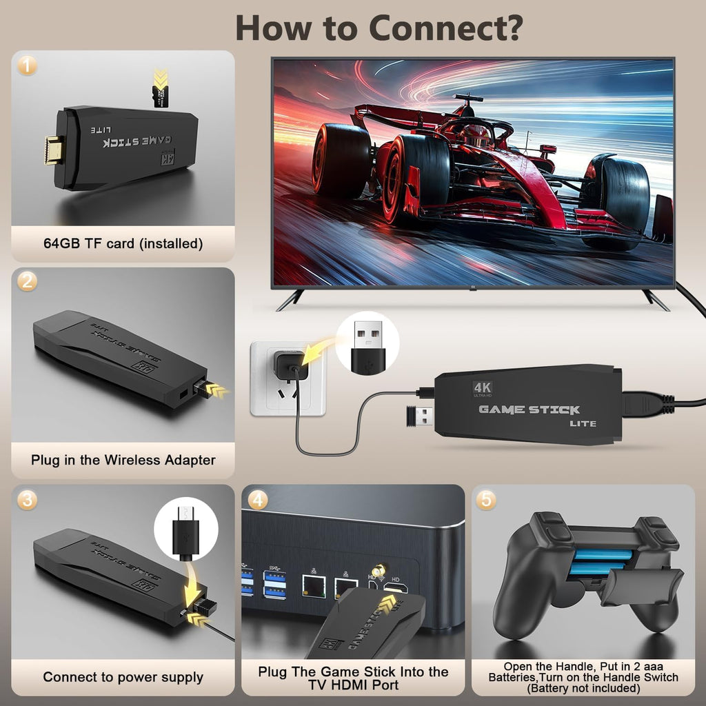 Wireless Retro Gaming Console for TV | HDMI Game Stick | Plug & Play | Dual Wireless Controllers | Classic Arcade Style Games | Family Gaming | Black