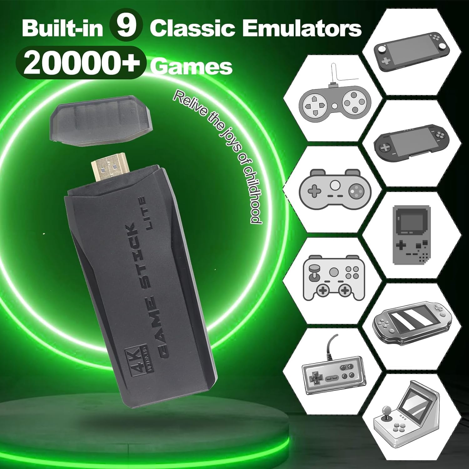 M8 VIDEO GAME CONSOLE 64GB 2.4G DOUBLE WIRELESS STICK 4K 20000+ GAME CONTROLLER 64 GB with MORE THAN 20000 THOUSAND GAMES INCLUDED  (Black)