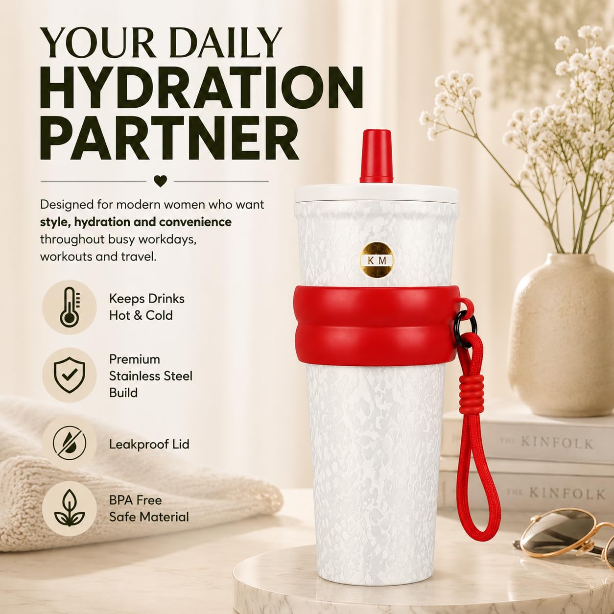 750ml Stainless Steel Water Bottle for School Kids | Sip & Gulp Sipper with Twin Lid, Leakproof & BPA Free, Cute Water Bottle with Carry Rope for Girls, Gym, Office & Travel (Yellow)