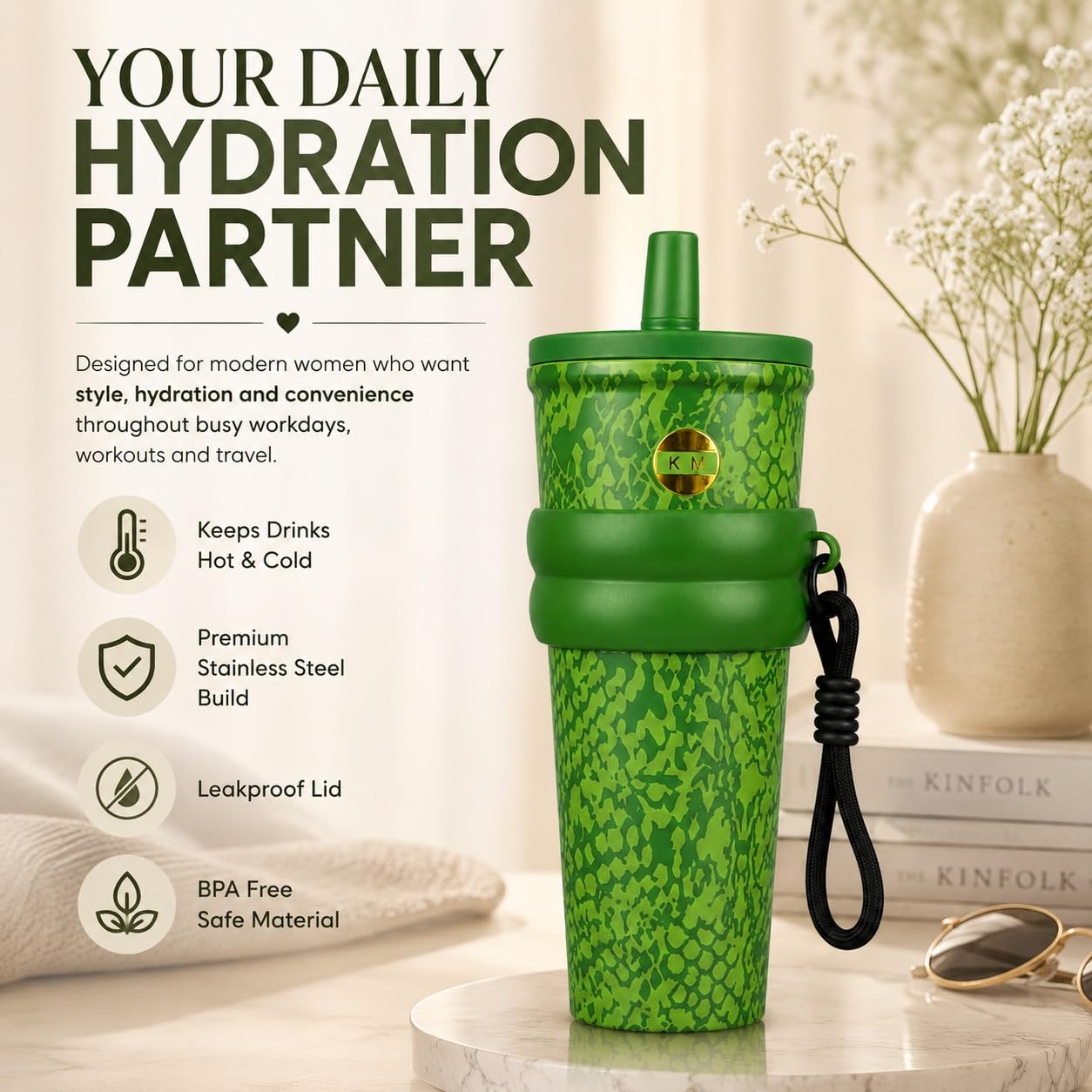750ml Stainless Steel Water Bottle for School Kids | Sip & Gulp Sipper with Twin Lid, Leakproof & BPA Free, Cute Water Bottle with Carry Rope for Girls, Gym, Office & Travel (Yellow)