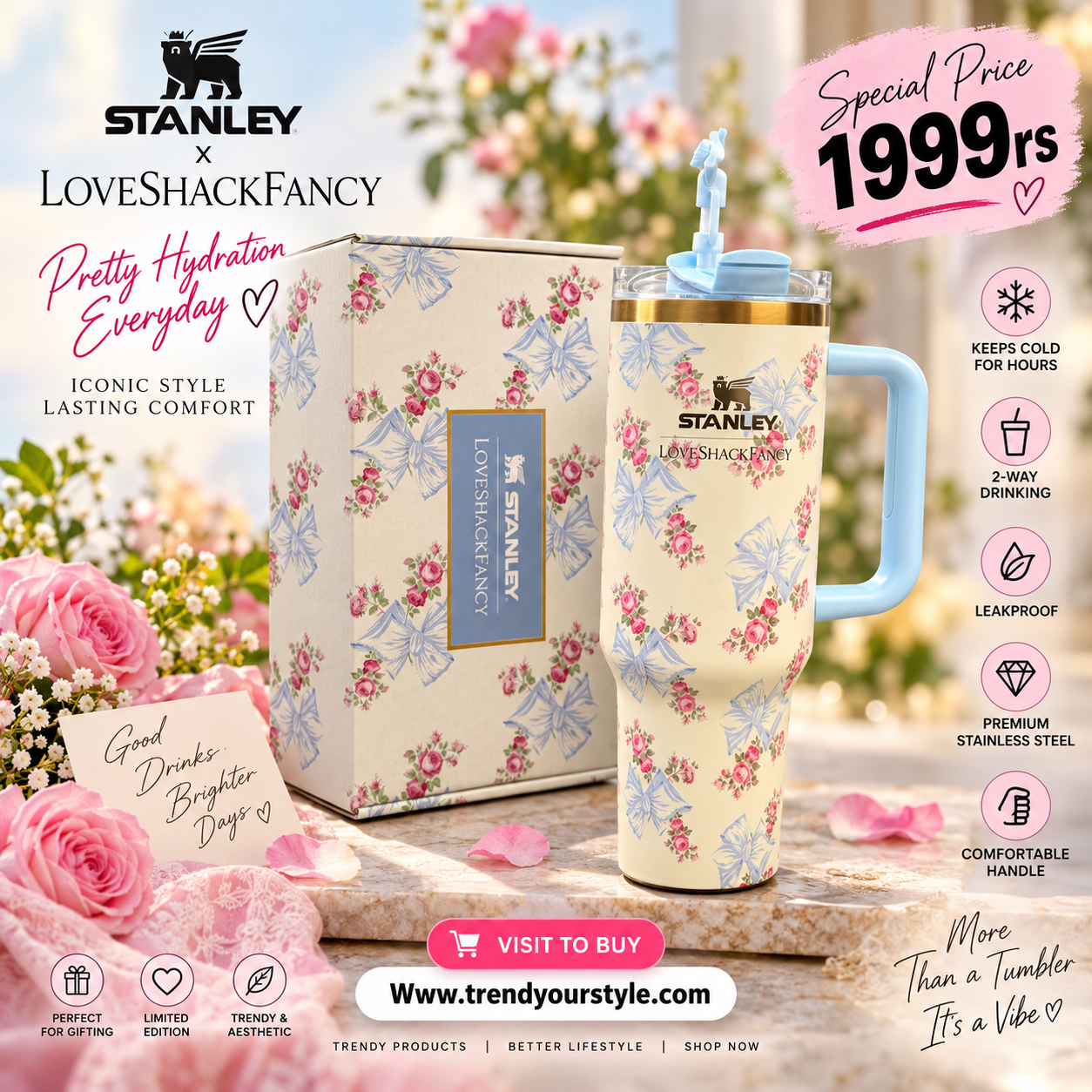 LoveShack Fancy Floral Stainless Steel Tumbler