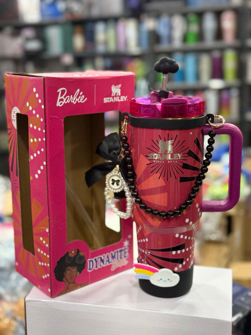 Barbie themed pink floral tumbler