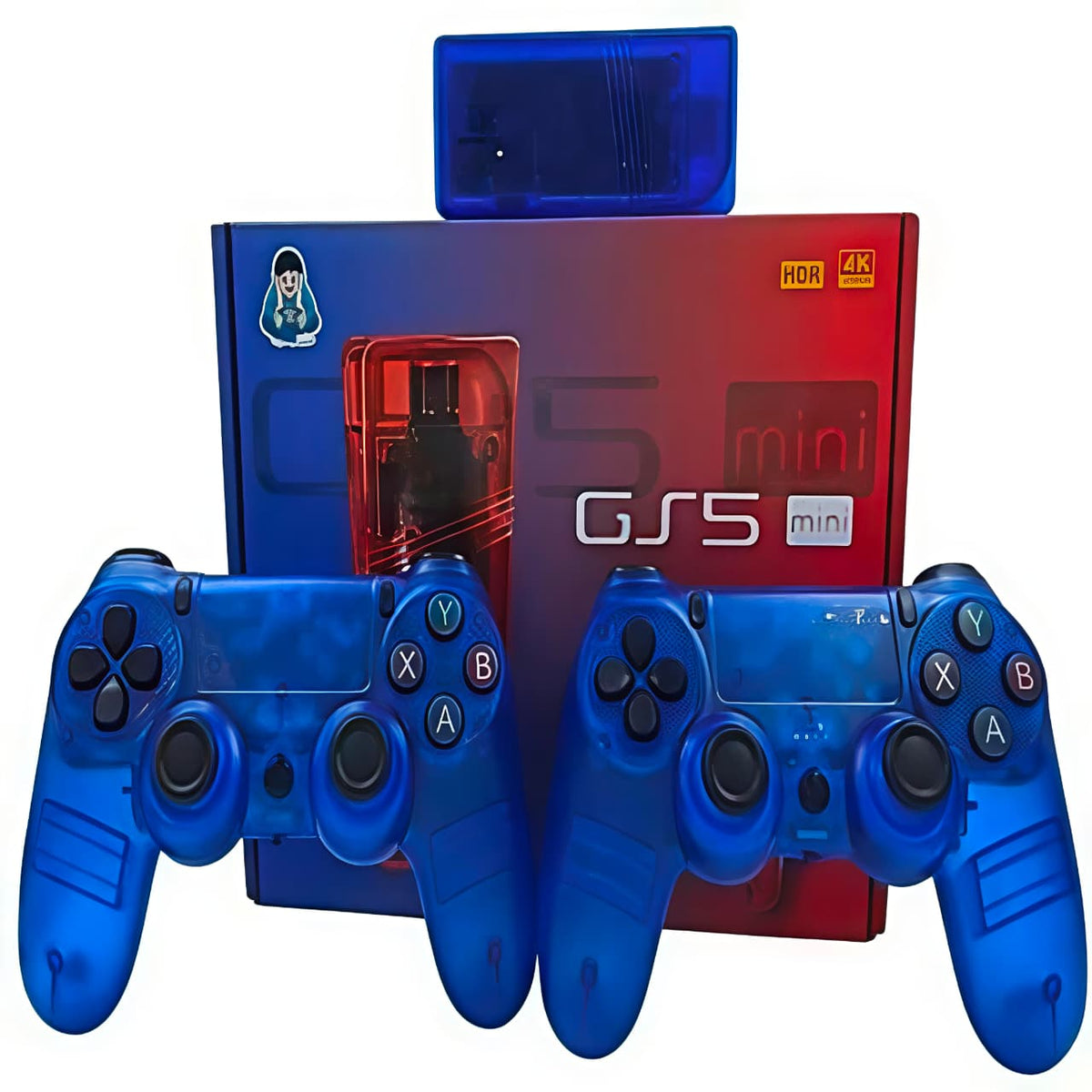GS5 Mini 4K retro gaming console with wireless controllers