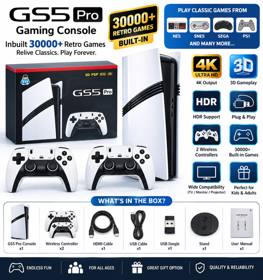 GS5 Pro gaming console with 30000 plus retro games and two wireless controllers