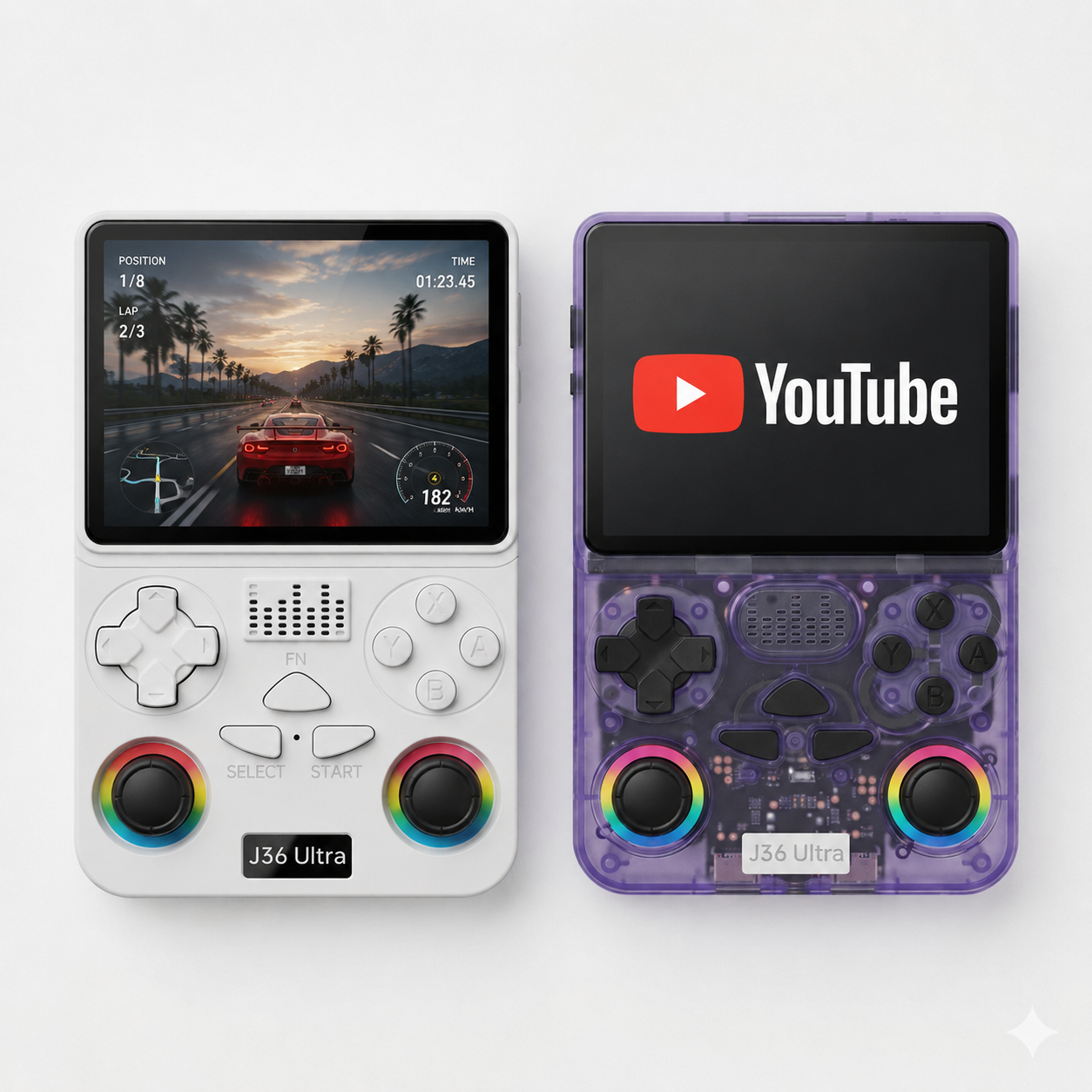 J36 Ultra handheld gaming console with built-in games, WiFi and YouTube