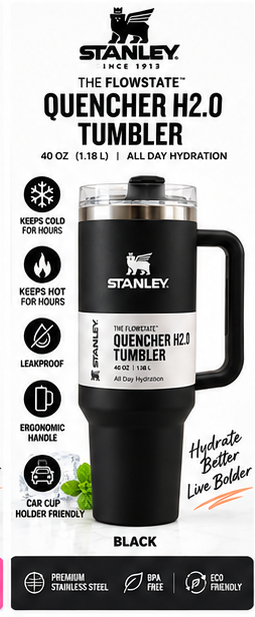 Black 40 oz Quencher H2.0 tumbler