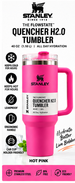 Hot pink 40 oz Quencher H2.0 tumbler