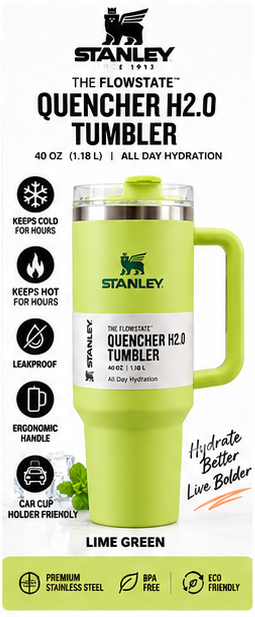 Lime green 40 oz Quencher H2.0 tumbler