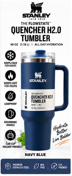 Navy blue 40 oz Quencher H2.0 tumbler