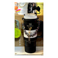 1180ml insulated black tumbler with handle, straw and charm accessories