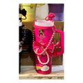1180ml insulated hot pink tumbler with handle, straw and charm accessories