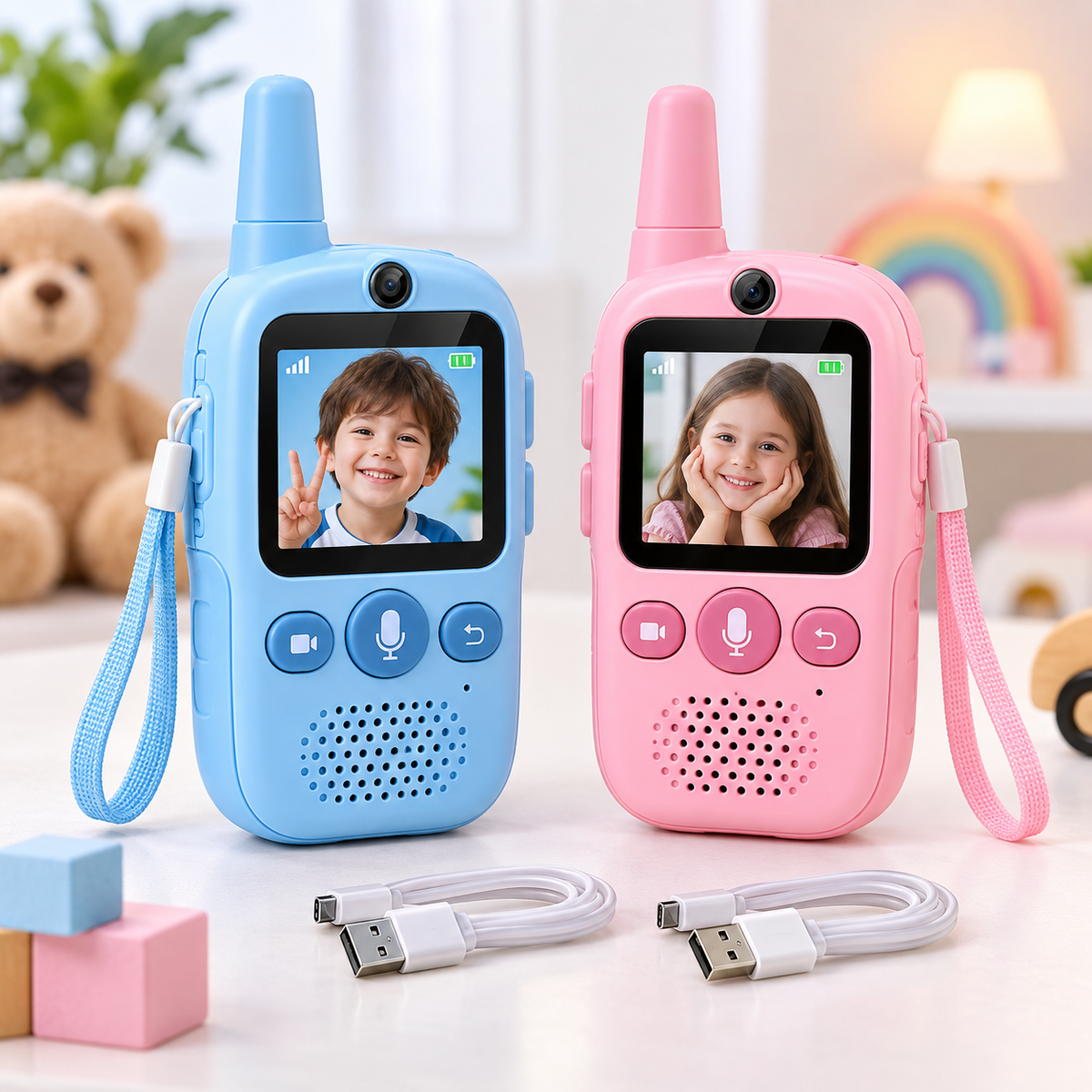 Video walkie talkie for kids, pink and blue, no brand