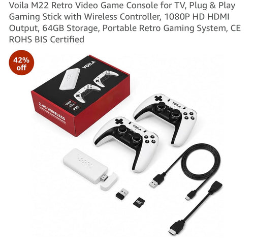 Voila M22 Retro Video Game Console with 2 Wireless Controllers