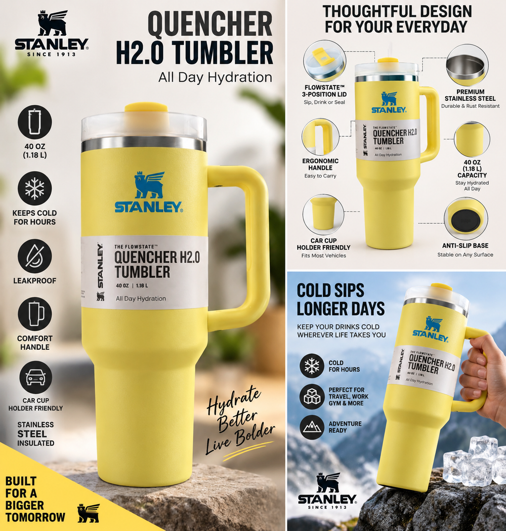 Yellow Quencher tumbler professional feature presentation